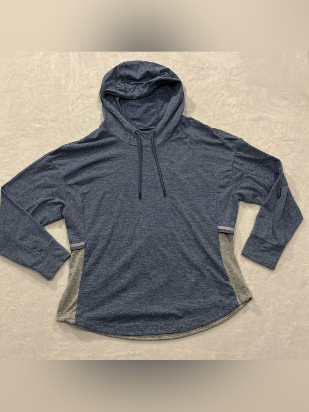 Serene Tangerine Smoky Blue & Grey Long Sleeve Hooded Shirt Women’s Size XXL